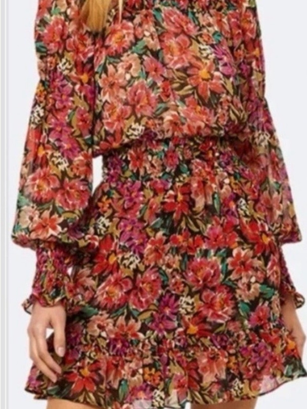 Floral Long-Sleeve Mini Dress in Multi-Color